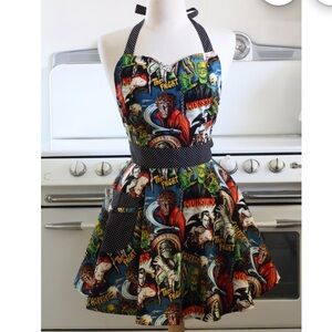 1950’s horror theme Apron with Black Polka Dot Accents